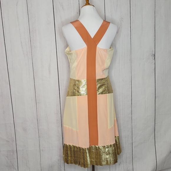 2b Rych Colorblock Halter Dress Gold Pleated Hem Sparkle Sz S - Picture 8 of 12